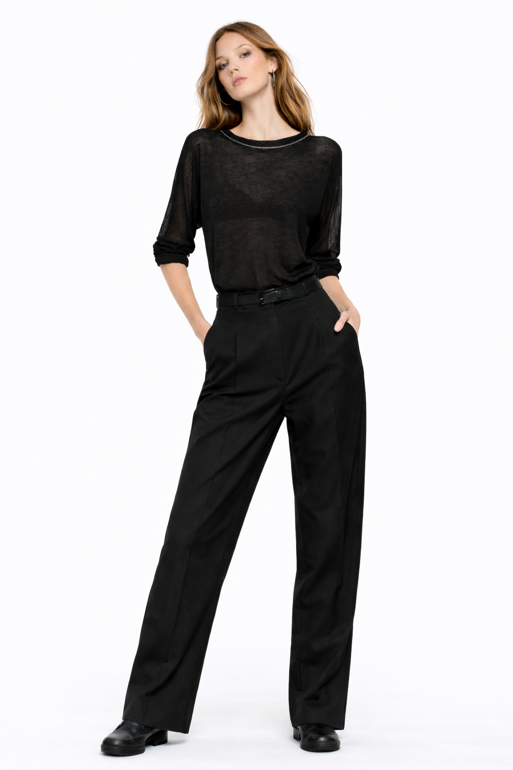 Sweater in fine black or ice blue and white mesh